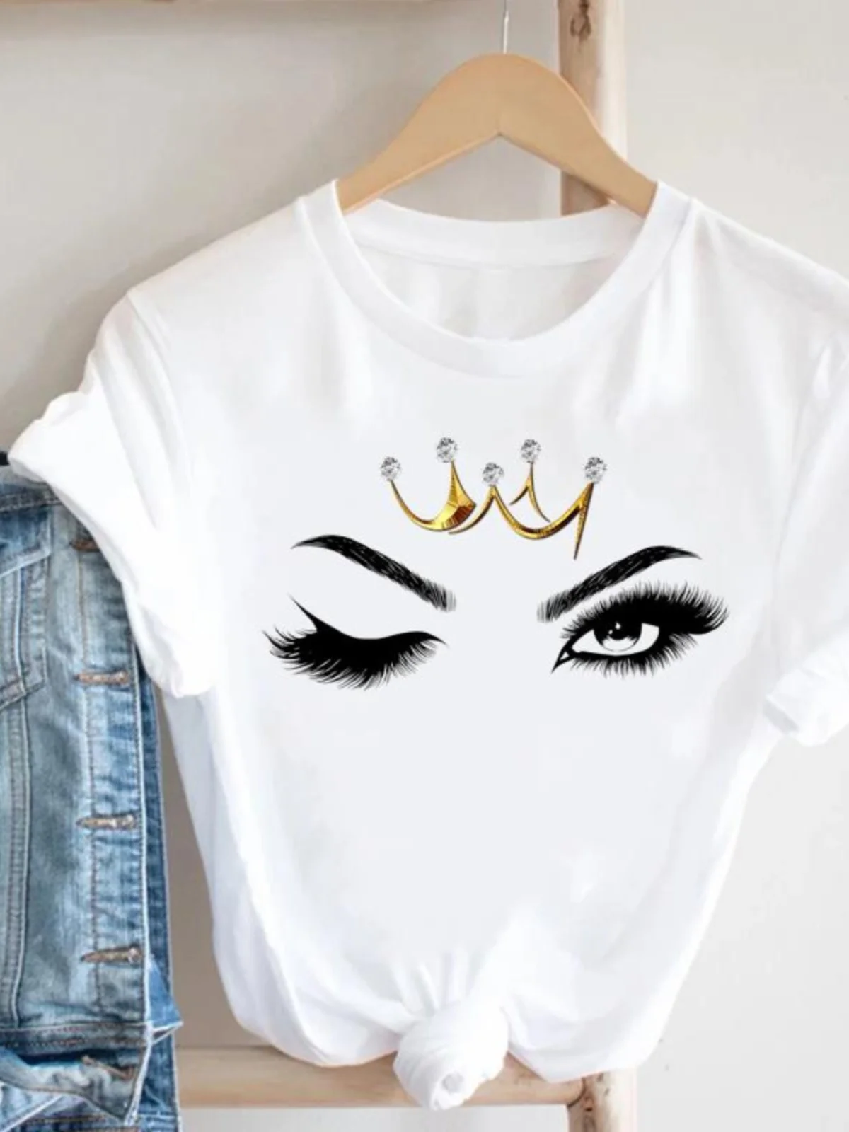 

Летняя тонкая женская футболка с коротким рукавом и принтом Eyela, модная, для студентов, для активного отдыха, базовая, для повседневной носки, с круглым вырезом