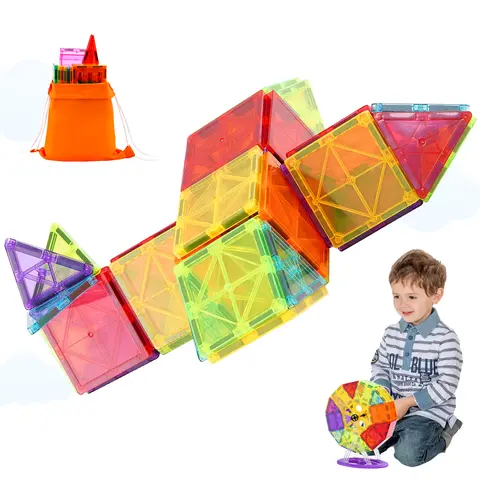 SucceBuy 121PCS Blocchi di Costruzione Magnetici Set Costruzione di Puzzle Foglio Magnetico Piastrelle Ragazzi Ragazze Bambini Montessori Giocattoli Regali