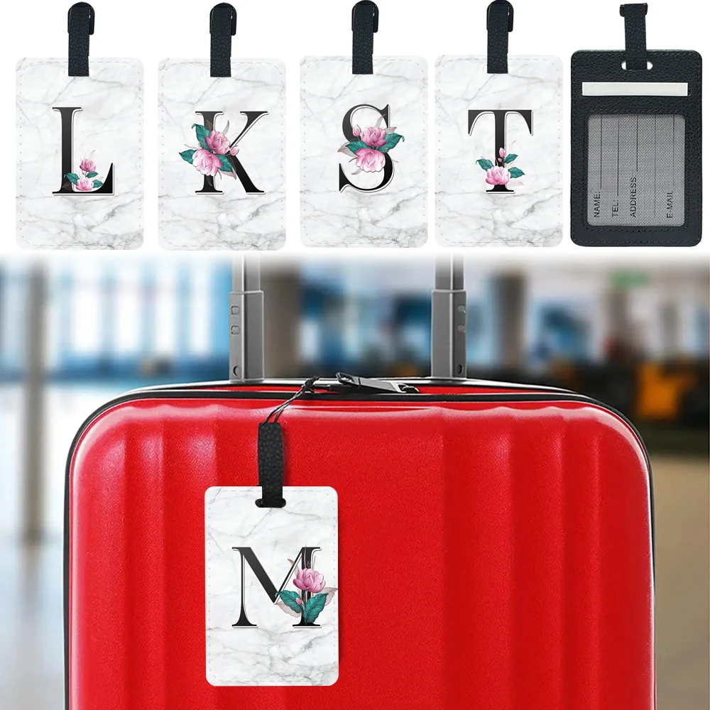 

PU Luggage Tag Portable Label Travel Accessories Tag for Suitcase Baggage Handbag Tags Travel Bag Whitemarble Letters Pattern