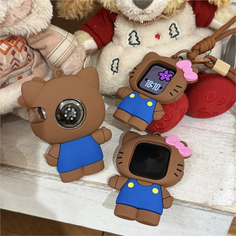3D Cartoon Black Brown Kitty Lanyard Case For Apple Watch Sport 1/2/3/4/5/6/7/8/9st Gen S10 S11 Ultra SE 38/45/41/44/42/46/49mm view 4
