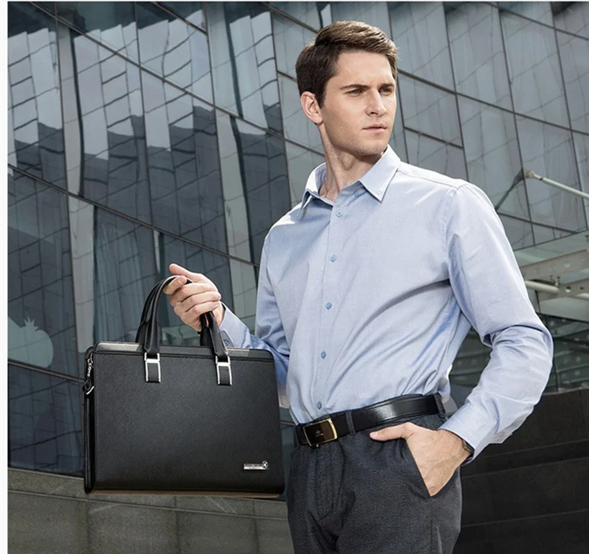 Business Leather Men's Executive Briefcase With Zipper Man Laptop Bag High Capacity Handbag For Documents Office Shoulder Bag