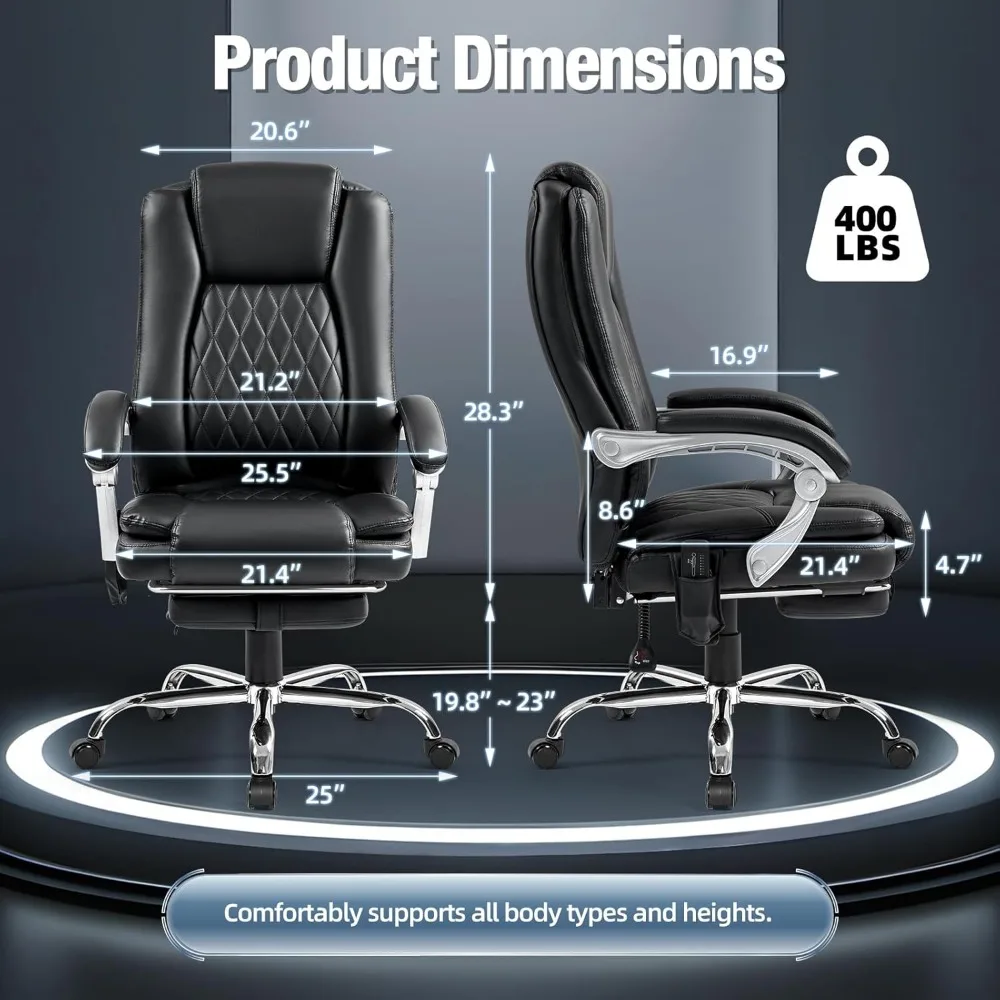 Silla de oficina de masaje con reposapiés: silla ejecutiva ergonómica, silla de escritorio de cuero reclinable con respaldo alto con 135 °   Encuentro, 400 L