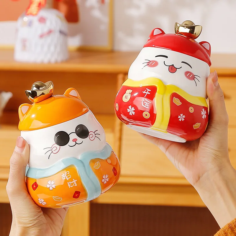 Cute Japanese Lucky Cat Porcelain Tea Set Creative Maneki Neko Ceramic Tea Cup Pot with Strainer Lovely Plutus Cat Teapot Mug