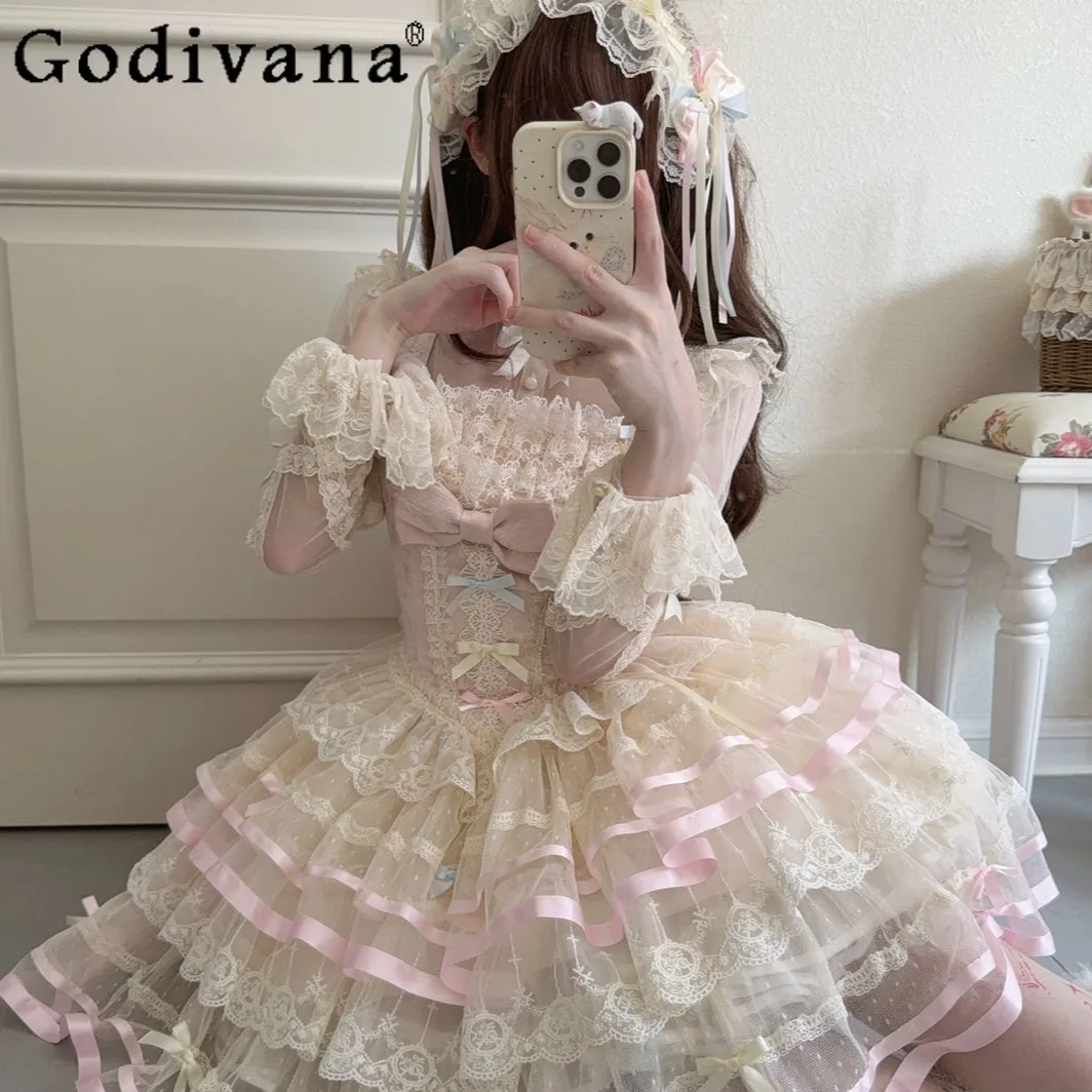 

Original Lolita Style Pink Suspender Dress Jsk Summer New 2025 Japanese Girl's Sweet Cute Lace Edge Bow Trailing Princess Dress