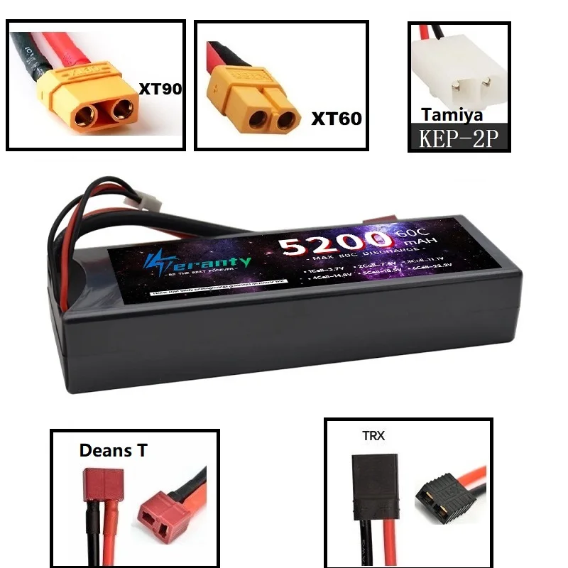 1/2PCS Teranty 2S HardCase Lipo Battery 7.4V 5200mAh 60C Battery Racing Series for RC Helicopter Car Boat Truck Buggy