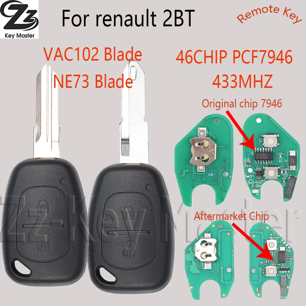 Zz PCF7946AT/AFM 46CHIP 433MHZ llave remota de coche para Opel Vivaro Vauxhall 2003-2012 para Renault Trafic Master Kangoo Movano Transmi
