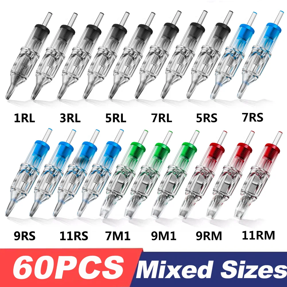 

60/40/10pcs Mixed Tattoo Cartridge Needles Set RL RS RM M1 Disposable Tattoo Needles Permanent Makeup Tattoo Pen Machine Needle