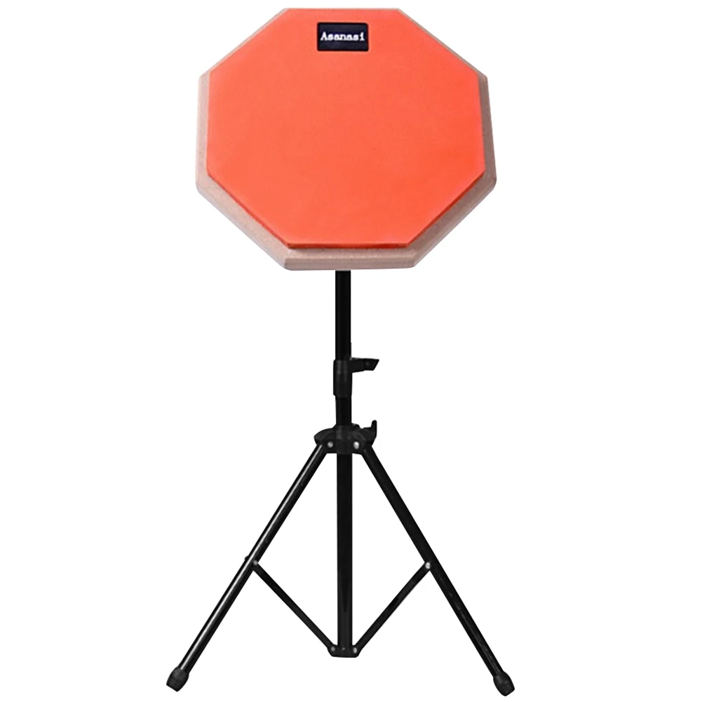 8 Inch Rubber Wooden Silent Practice Drum Pad with Adjustable Stand Practice Training Drum Pad Shock‑Absorbent for Beginners