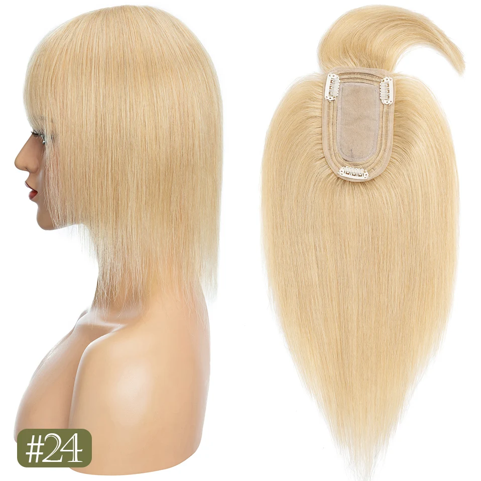 TESS Damen-Topper, 7 x 12,5 cm, Haaraufsätze mit Pony, Naturhaar-Perücke, Echthaar, Seidenbasis, Mittelteil, Haarspange in der Haarverlängerung – Detail 15