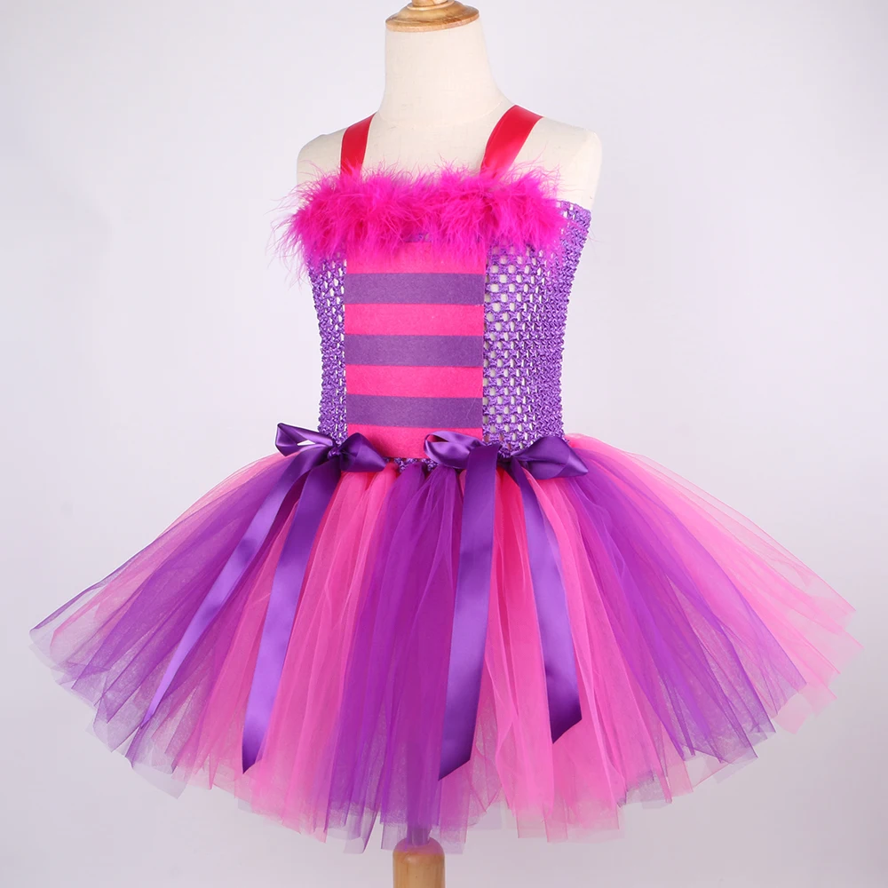 Filles Cheshire chat Costume enfants pays des merveilles dessin animé magique rayé chat Tutu robe fi