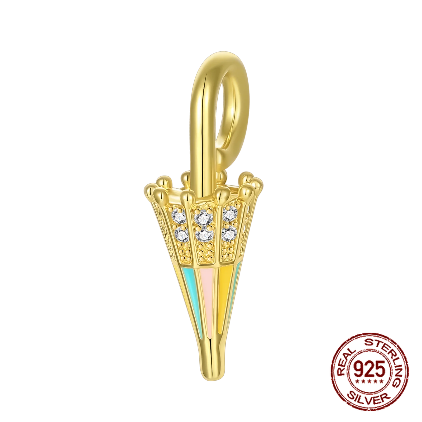 

925 Sterling Silver Exquisite Golden Little Umbrella Pendant Charm Fit Original Charm Bracelets Women DIY Jewelry Gift
