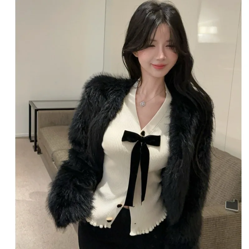 스위트 노트 하트 블루 V넥 슬림 니트 스웨터 트렌디 여성 패션 가을 겨울 신상 이너웨어 롱...