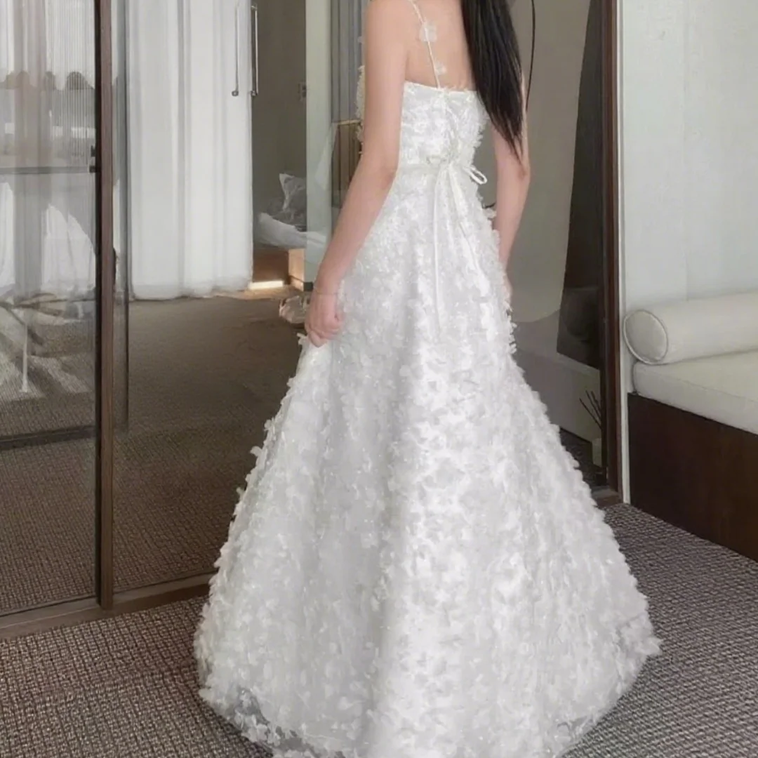 فساتين سهرة جديدة أنيقة على شكل حرف A مزينة بالزهور وحزام سباغيتي لحفلات الزفاف وأعياد الميلاد حسب الطلب