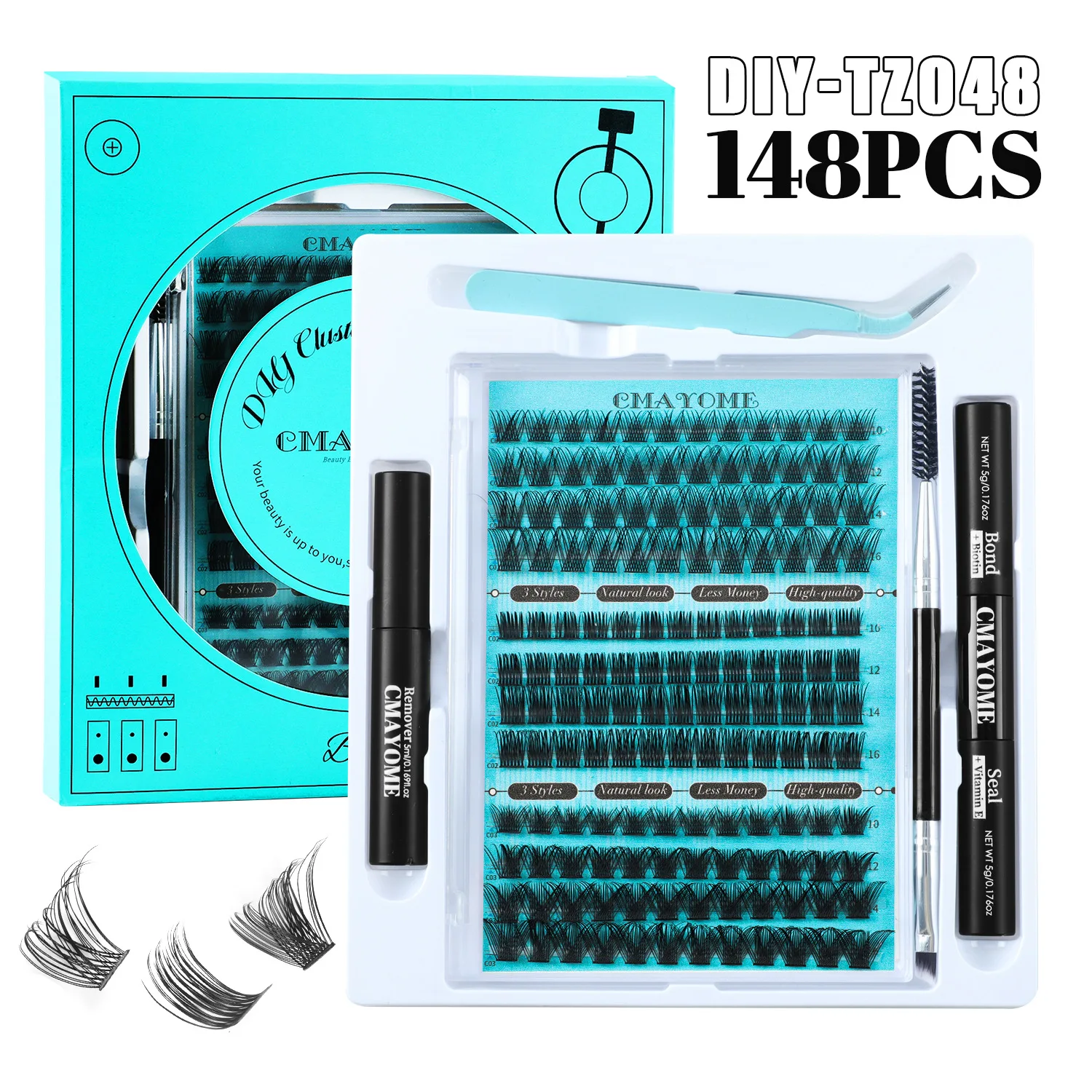 DIY Lash Extensions Kit 148pcs Individual Lashes Clusters 50D D Curl Eyelash Extension Kit with Applicator and Lash