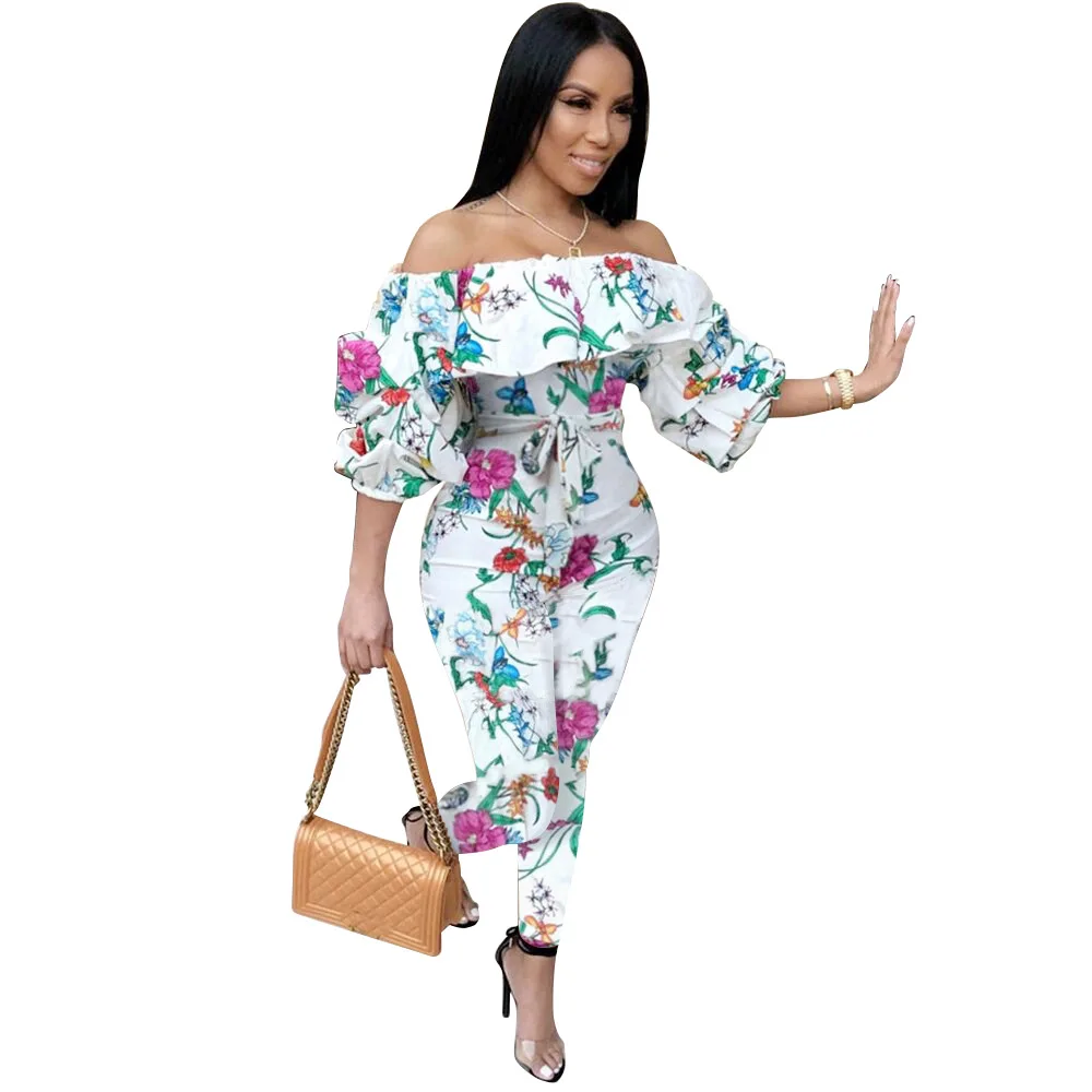 VOLALO Women Long Sleeve Floral Printed Skinny Jumpsuit Sexy Chic Elegant Jumpsuits