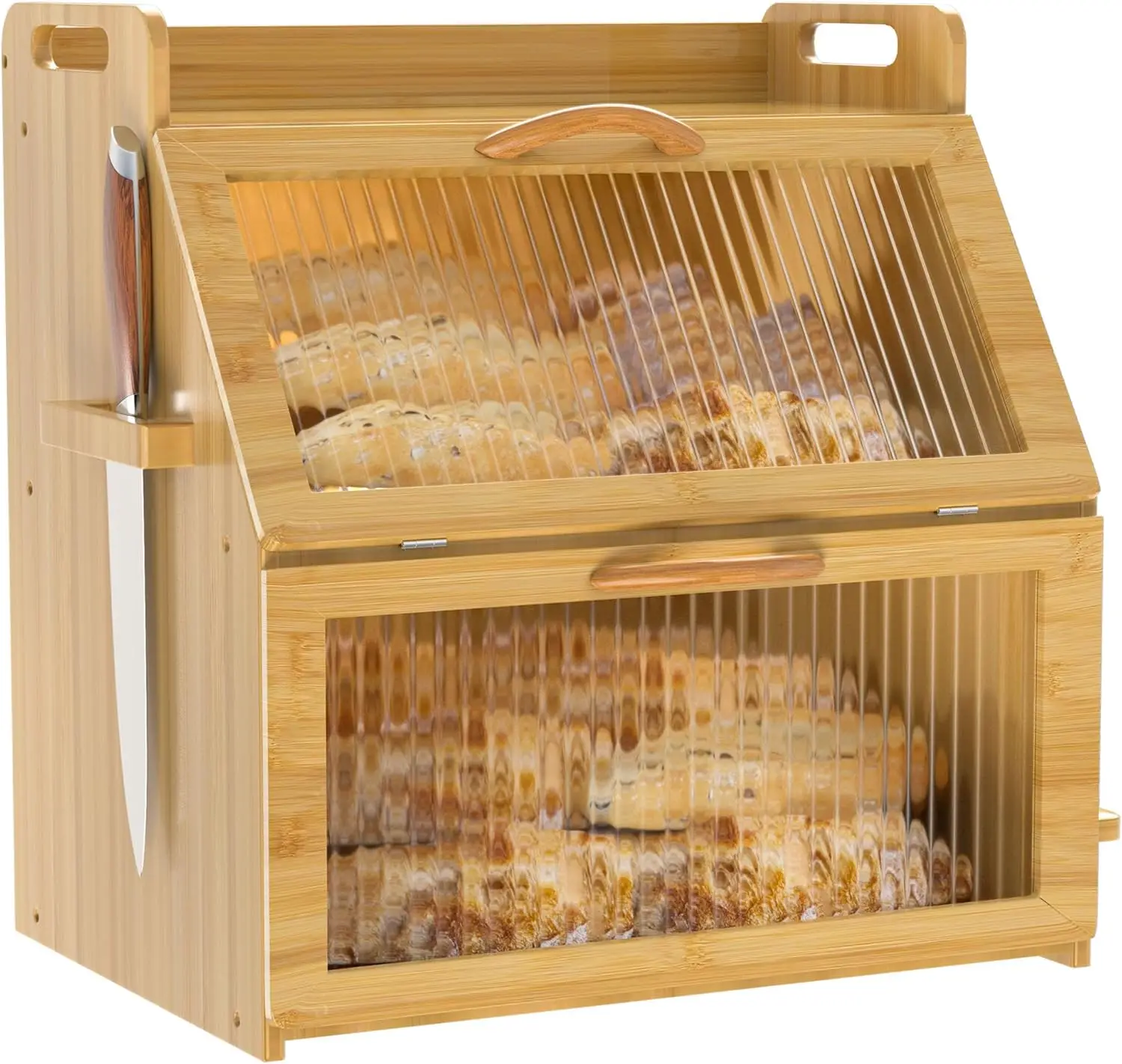 

Large Wooden Bread Box with Acrylic Window, Double Layer Storage for Kitchen Countertop