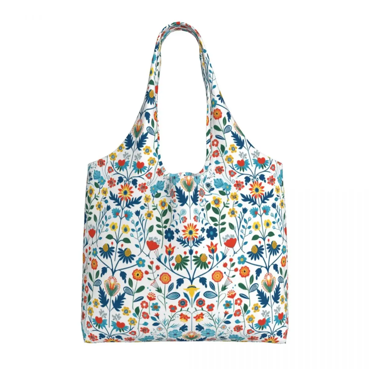 مخصص نابضة بالحياة الشعبية الربيع الزهور نمط أكياس التسوق البقالة قماش المتسوق حقائب كتف سعة كبيرة حقيبة يد دائمة #2