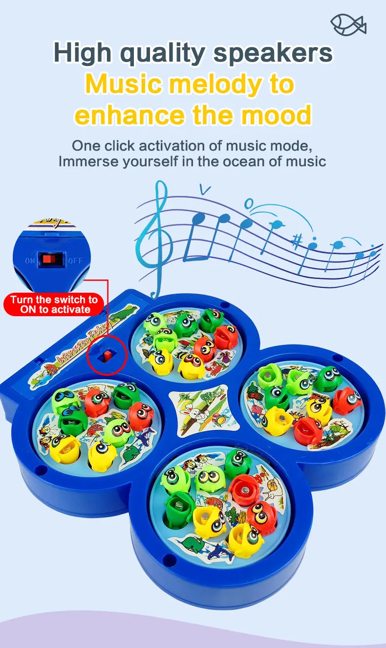 Children's electric fishing toys magnetic music early education kindergarten fish rod toy basket parent-child PK fishing game