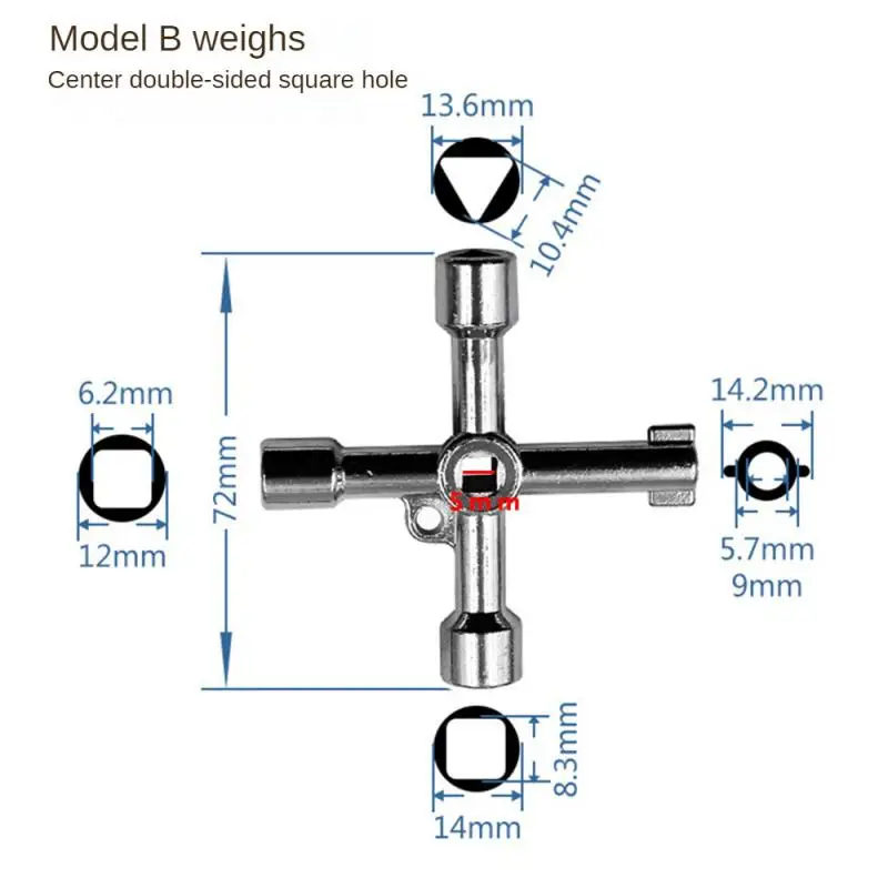 Cross Cross Triangle Wrench Universal 4 Way Cross Triangle Wrench KEY For Train Electrical Elevator Cabinet Valve Alloy Triangle