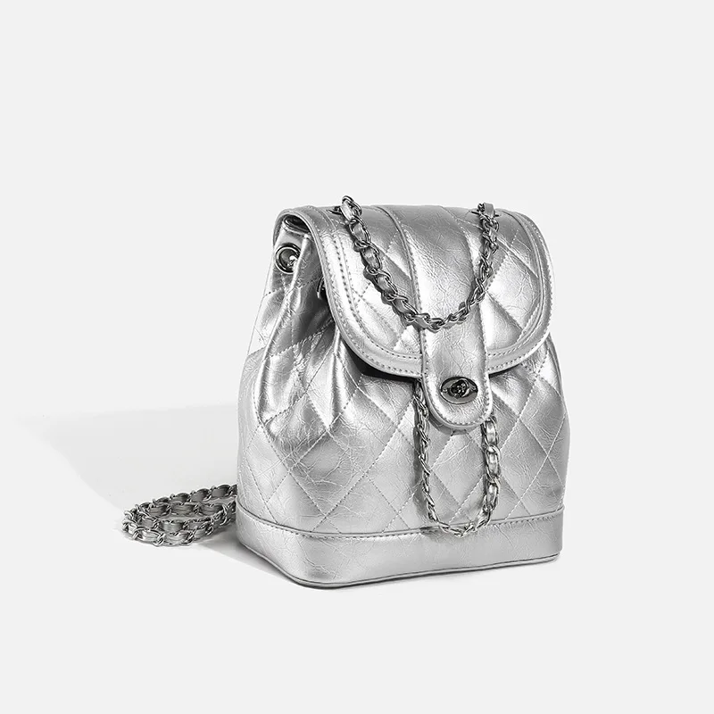 Genuine Leather Women's Bag High-end Bucket Bag Mini Chanel-style Chain Backpack Oil-wax Leather Crossbody Shoulder Backpacks