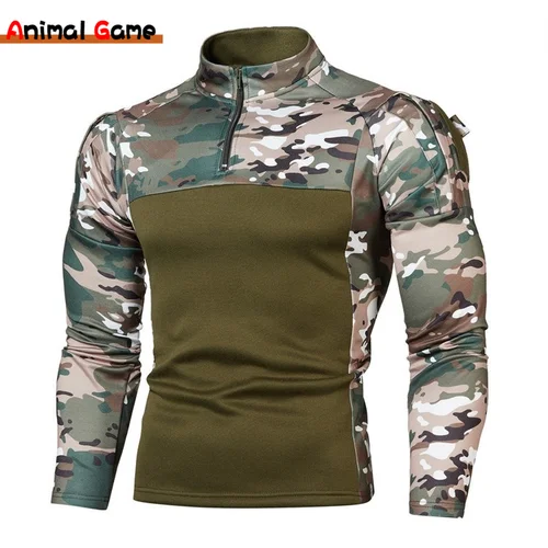 Nuevos suéteres para hombre, chaqueta de camuflaje con media cremallera, abrigos de camuflaje, sudaderas transpirables de manga larga, streetwer al aire libre