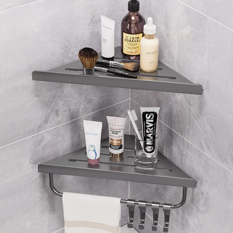 Bathroom Shelves Hardware Rack 304 Stainless Steel Wall Mounted Corner Triangle Shower Holder Accessories Punch Chorme