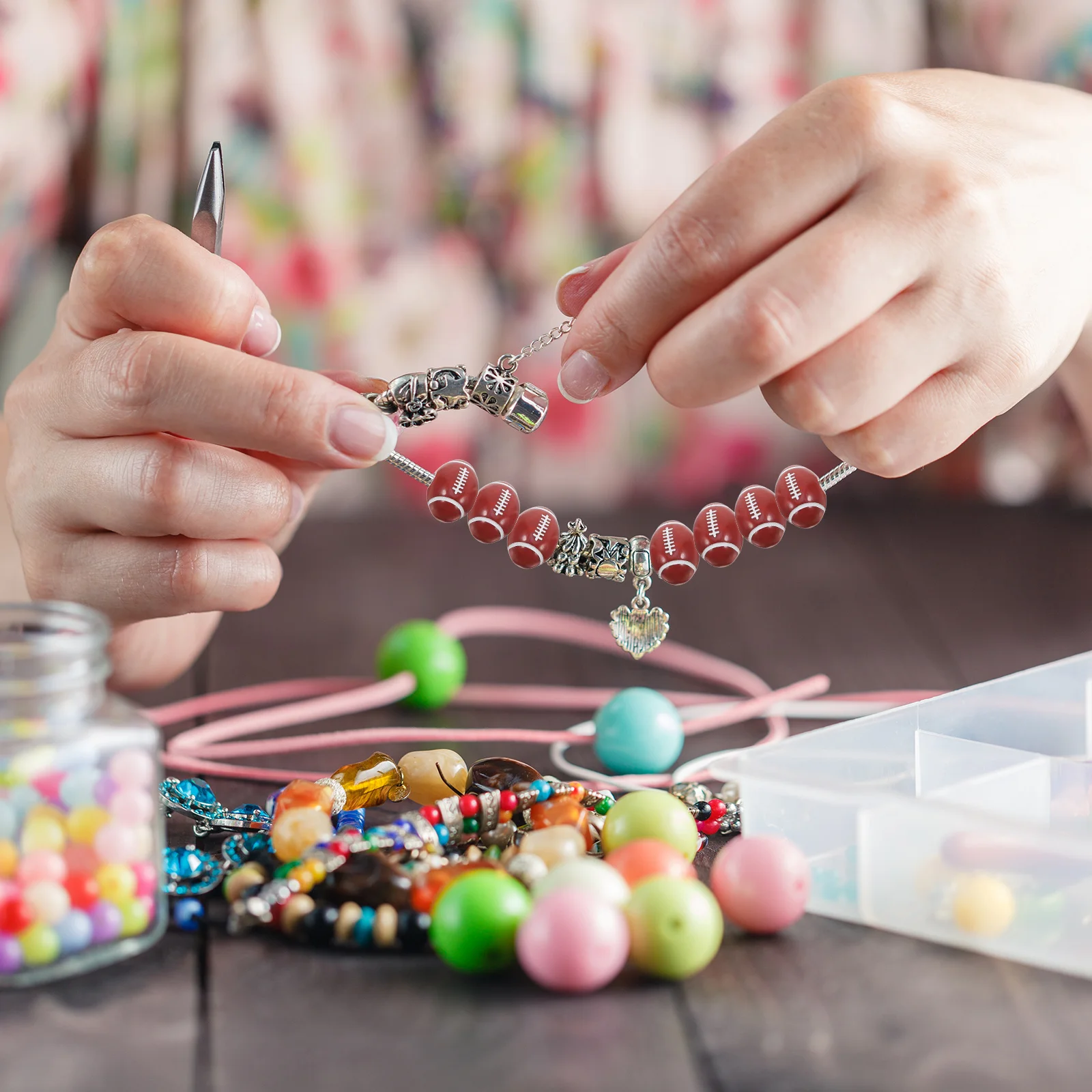 50 pçs bolas de rugby contas acrílico esporte espaçador contas soltas para diy jóias fazendo artesanato crianças educacional amarrando atividade decoração