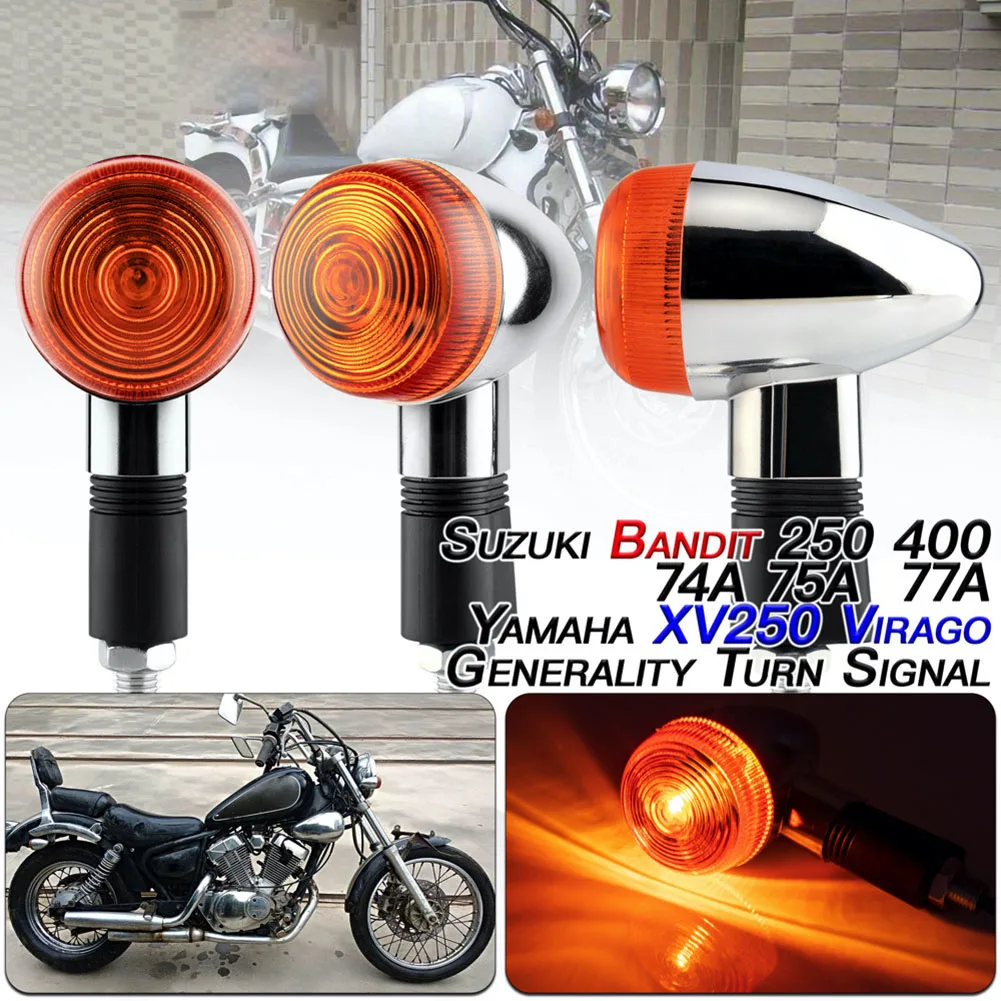 

2PCS Motorcycle Turn Signal Bullet Front Turning Lamp Amber Blinker Indicator For Suzuki Bandit 250 400 74A/75A/77A Yamaha XV250