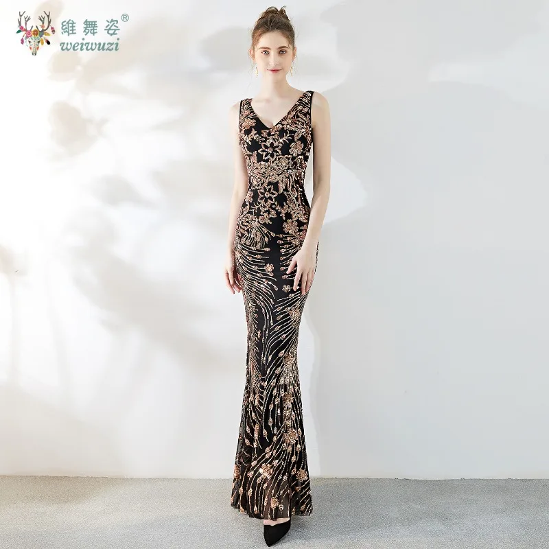 

Fashionable V-neck Women's Vest Slim Fit Mermaid Evening Dress Gorgeous Handmade Sequin Bead Embroidery Ball Evening Dress