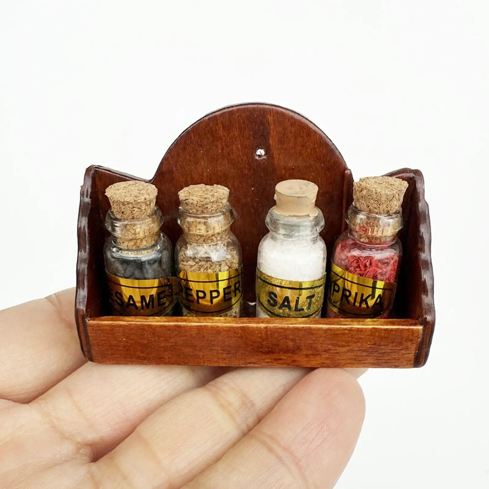 Dolls House Wooden Wall Shelf with 4 Condiment Jars Rustic 1:12 Dollhouse Accessories Kitchen Accessory for Kitchen Scene