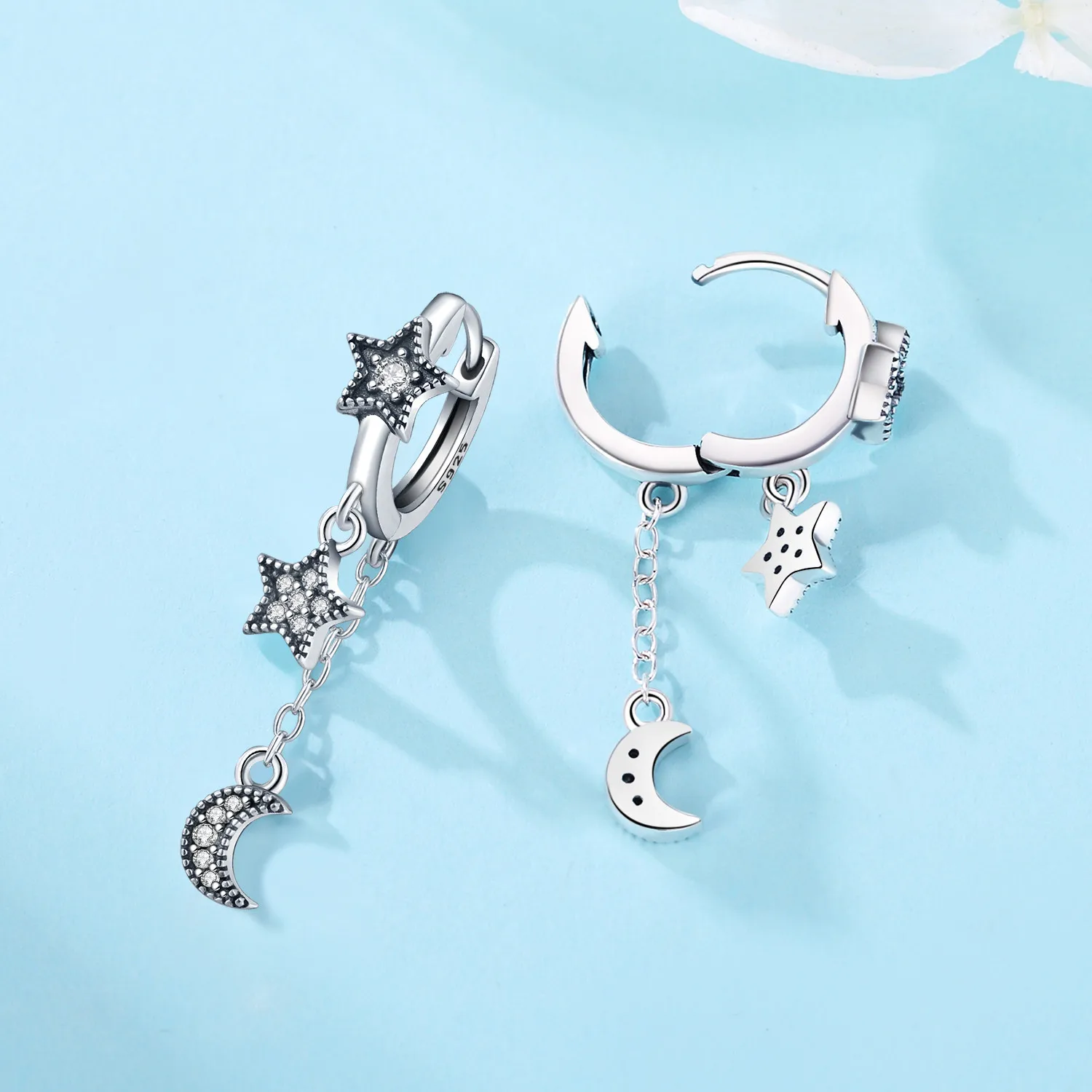 Orstarry 925 Sterling Silver Star Moon Tassel Drop Earrings Women Earrings Fashion Party Original Jewelry Gifts view 2