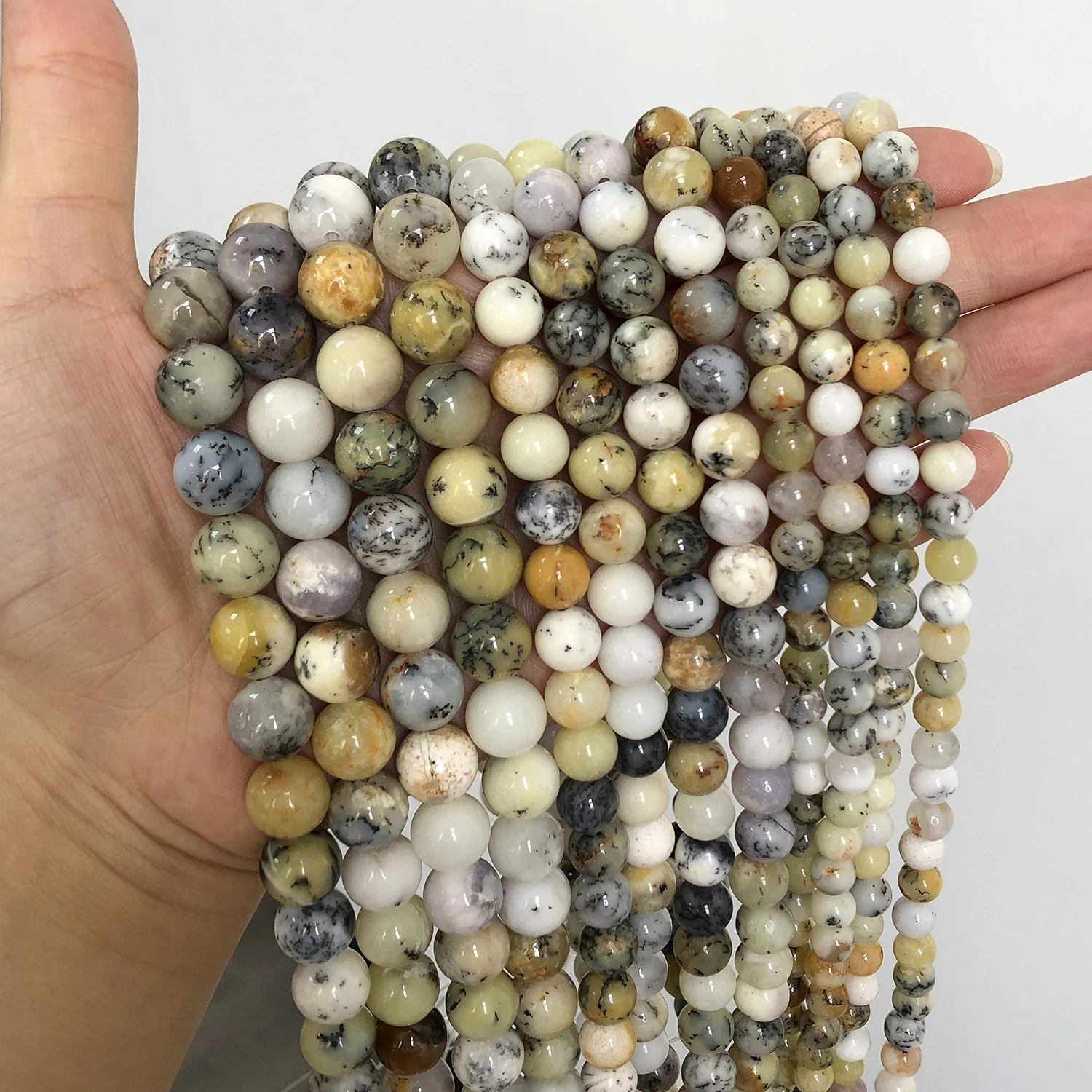 6/8/10mm Natural Stone White Opal Round Loose Spacer Beads for DIY Jewelry Making Bracelets Necklace Accessories Supplies 15\'\'