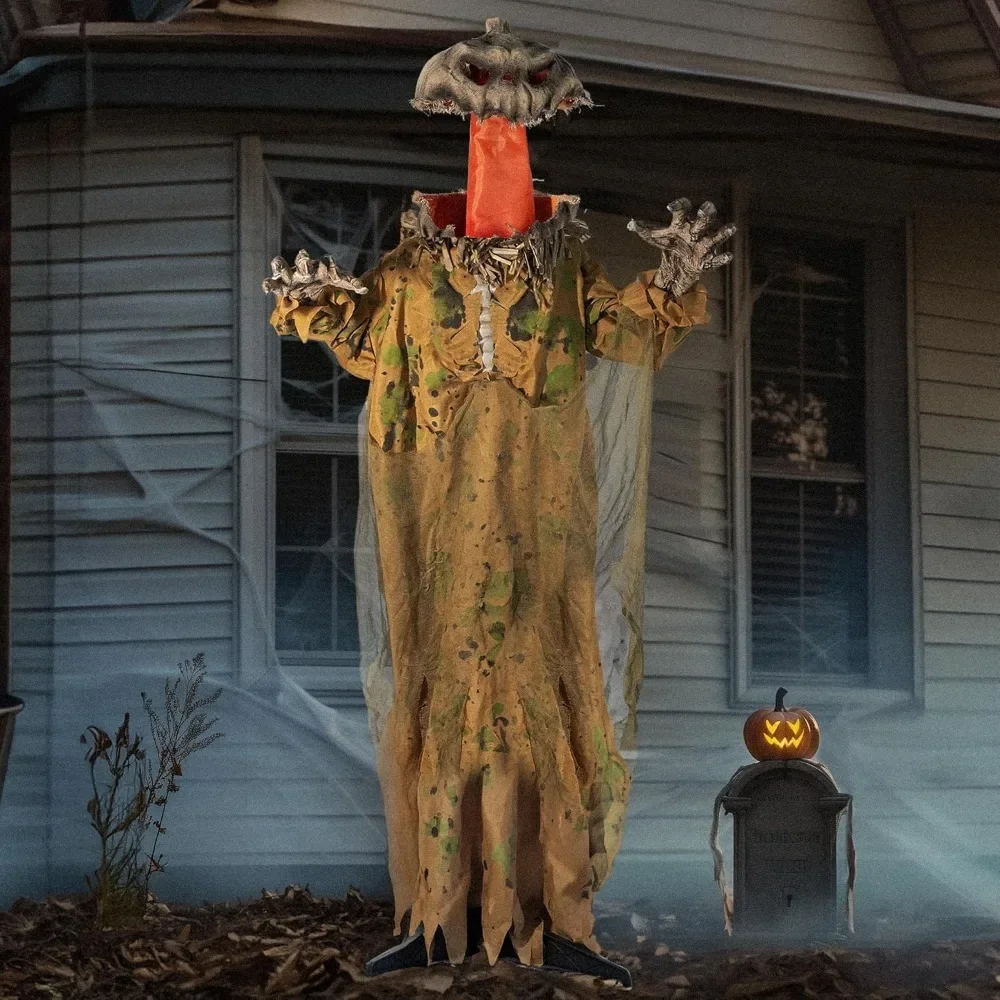 

Halloween Decorations Outdoor, Animated Pumpkin Ghost with Pop Up Head and Sound Activation for Indoor Party Haunted House Prop