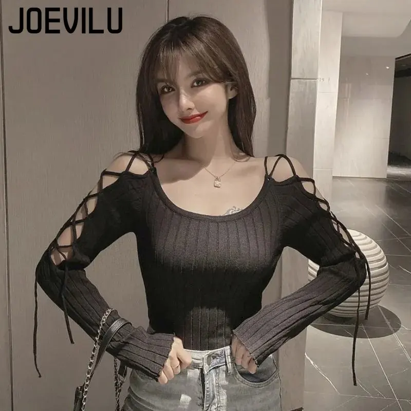 Strap Off Shoulder Pullover Slim Long Sleeve Bottom Shirt Versatile Knit Top Spring and Autumn Sexy Y2k Jumper Fashion Sweaters