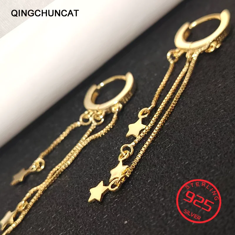 

Star Long Tassel Hoop Earrings For Women Fashion Female Stamp 925 Sterling Silver Fine Jewelry 2026 Fall New Arrival Dangle Ears