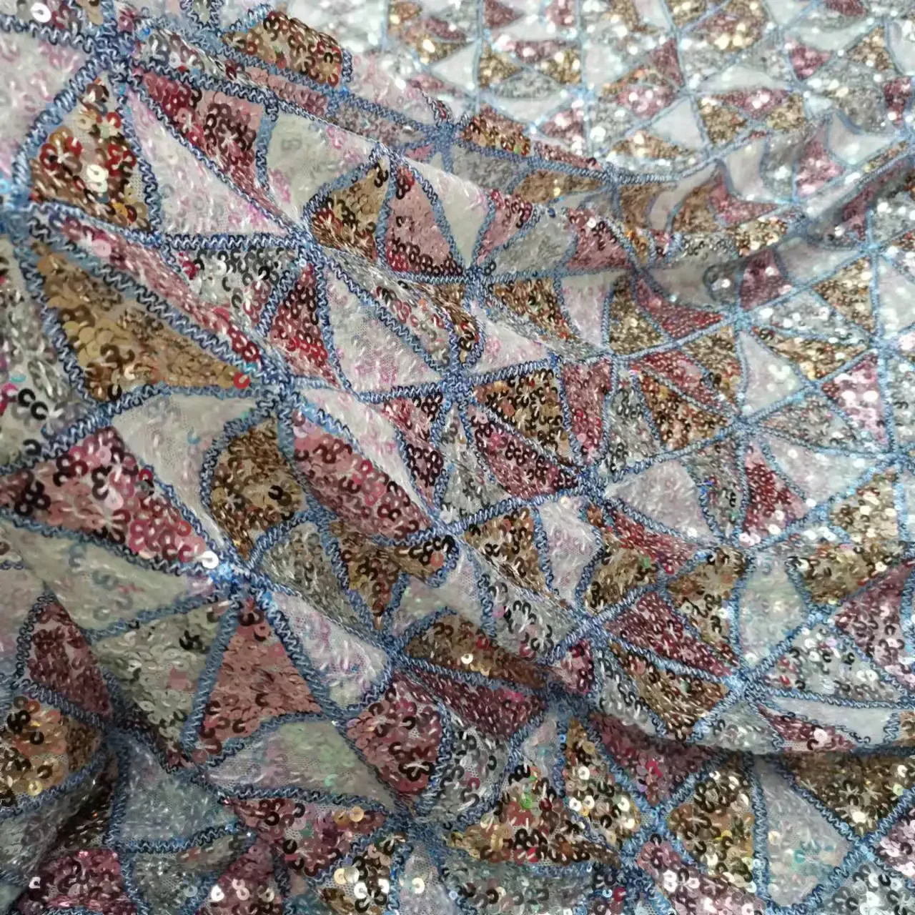 Bling Sequins Geometric Fabric Mermaid Embroidery Stretchy Mesh Wedding Illuminant Shiny Tissue