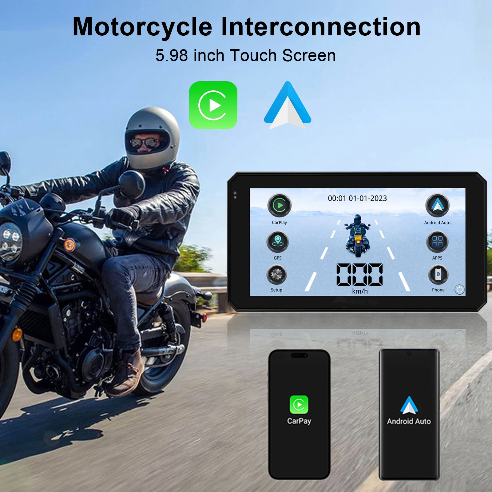 

5.98 Inch Motorcycle Carplay & Android Auto GPS Navigation Motorbike DVR Driving Recorder Waterproof IPX7 Dual Bluetooth