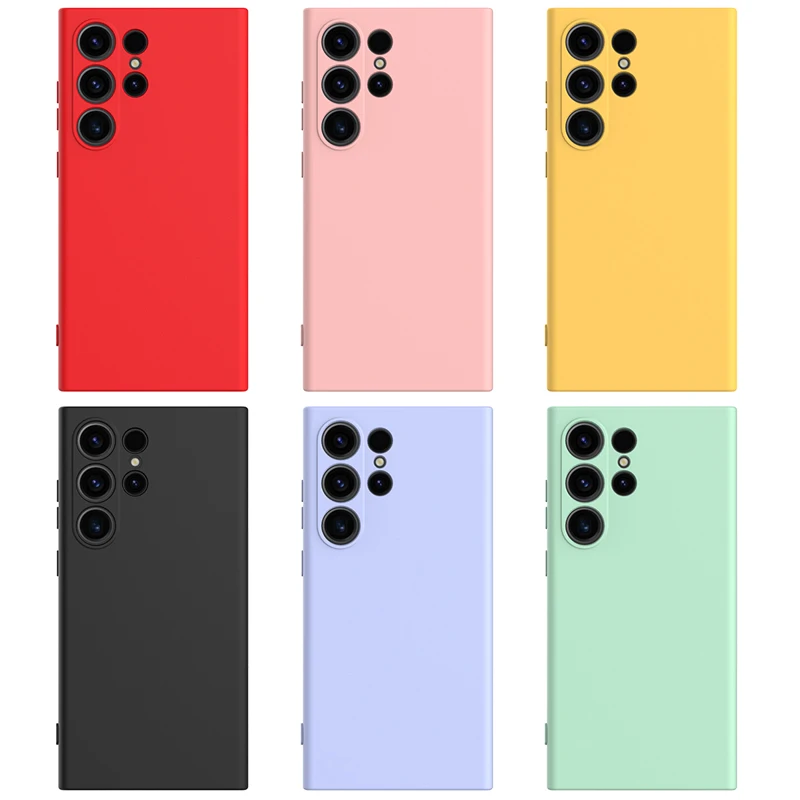 جراب سيليكون سائل يتدفقون من الداخل لسامسونج جالاكسي S24 الترا ، غطاء ممتاز ناعم مع حزام