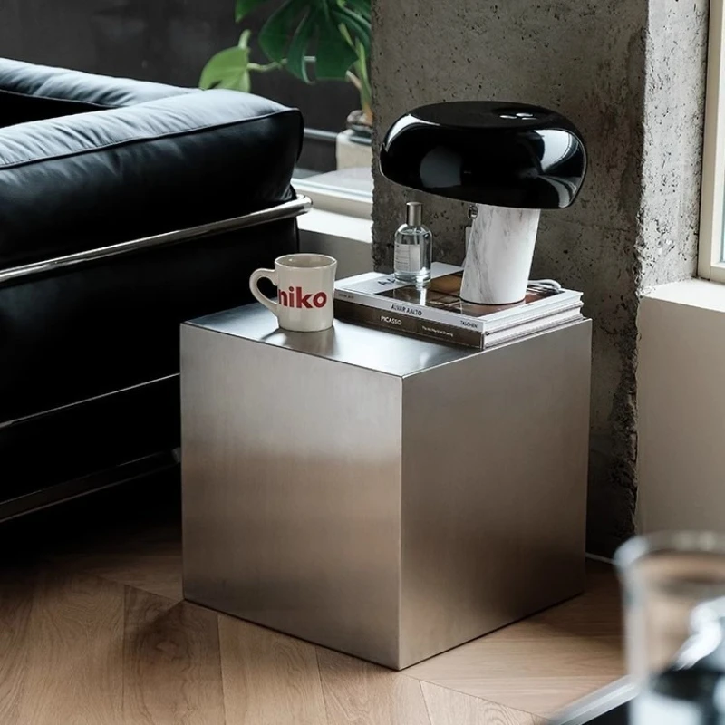 

Household small apartment creative stainless steel square edge few household living room sofa side few storage