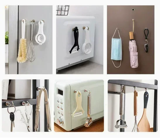 6Pcs Strong Magnetic Hooks Punch-Free Wall Magnet Hook for Keys Coat Hanging Hanger Kitchen Fridge Bathroom Office Organizer