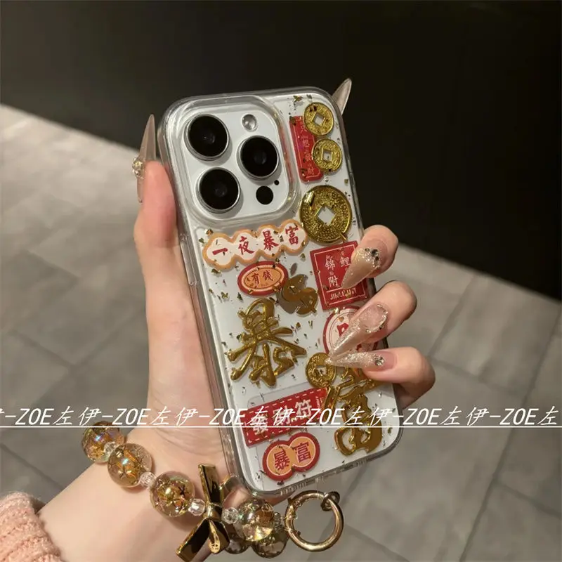 New Year\'s Celebration Koi Pendant Stand Anti Drop Phone Case for iPhone 16promax 15pro 12 13 14 11 Soft Protective Back Cover