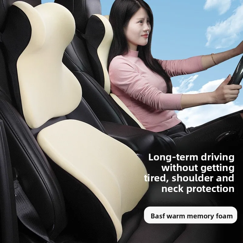 

High Quality Universal Car Headrest Latex Cushion Car Seat Neck Pillow High-grade Leather Breathable Lumbar Support Car Pillow