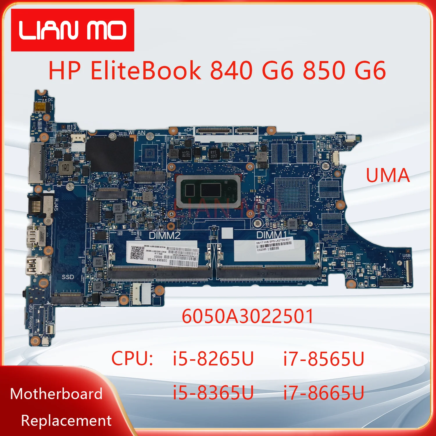 6050А 3022501   Материнская плата для ноутбука HP EliteBook 840 G6 850 G6, процессор: i5-8265U i5-8365U i7-8565U i7-8665U L62759-601 L64078-601