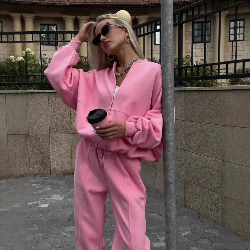 

2025 Autumn New Trendy Zip-Up Hoodie Joggers Two-Piece Set Oversized Cozy Fit for Layering & Streetwear Outfit