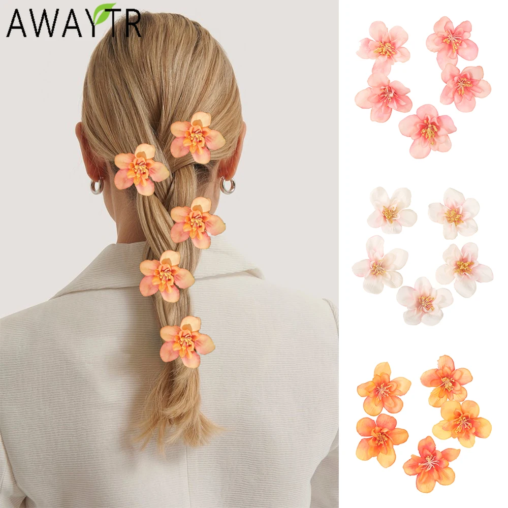 AWAYTR Orange Peach Blossom Hairpin Floral Duckbill Hair Clips Valentine Headwear Girl Hair Accessories Festival Gift