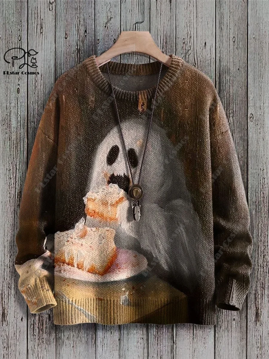 

3D Printing Halloween Custom Series Horror Ghost Skull Witch Black Cat Pattern Ugly Sweater Street Casual Winter Sweatshirt W-6