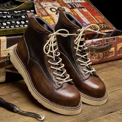 Handmade British Men Winter Shoes Vintage Top Quality Cow Leather Ankle Designer Lace-up Round Toe Boots Desert Motorcycle Boots