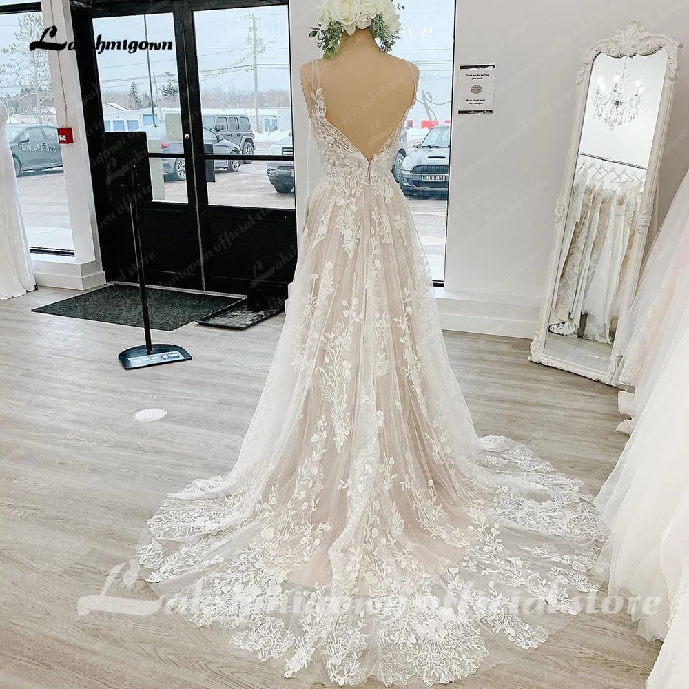 Lakshmigown Beach V Neck Lace Floral Boho Wedding Dress 2024 A Line Wedding Gowns for Bride Open Back vestido bohemio boda