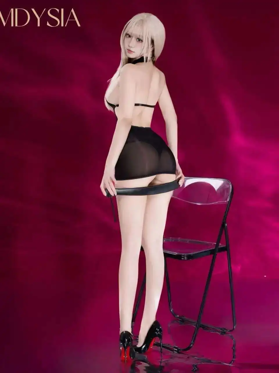 Oiliness Oil Sexy Thin Sexy Hip Hugging Tank Mini Dress Hollow Out Backless Female Perspective Dress Elegant Sheer Tops M0B8