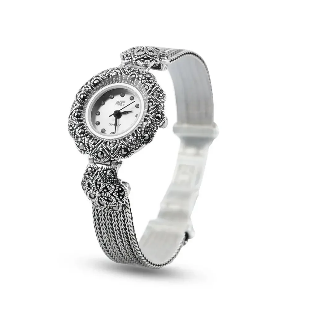 Collector's item-Retro Style Sterling Silver Thai Craft Plum Bracelet Elegant Watch Light Luxury Women's Watch for Lovers